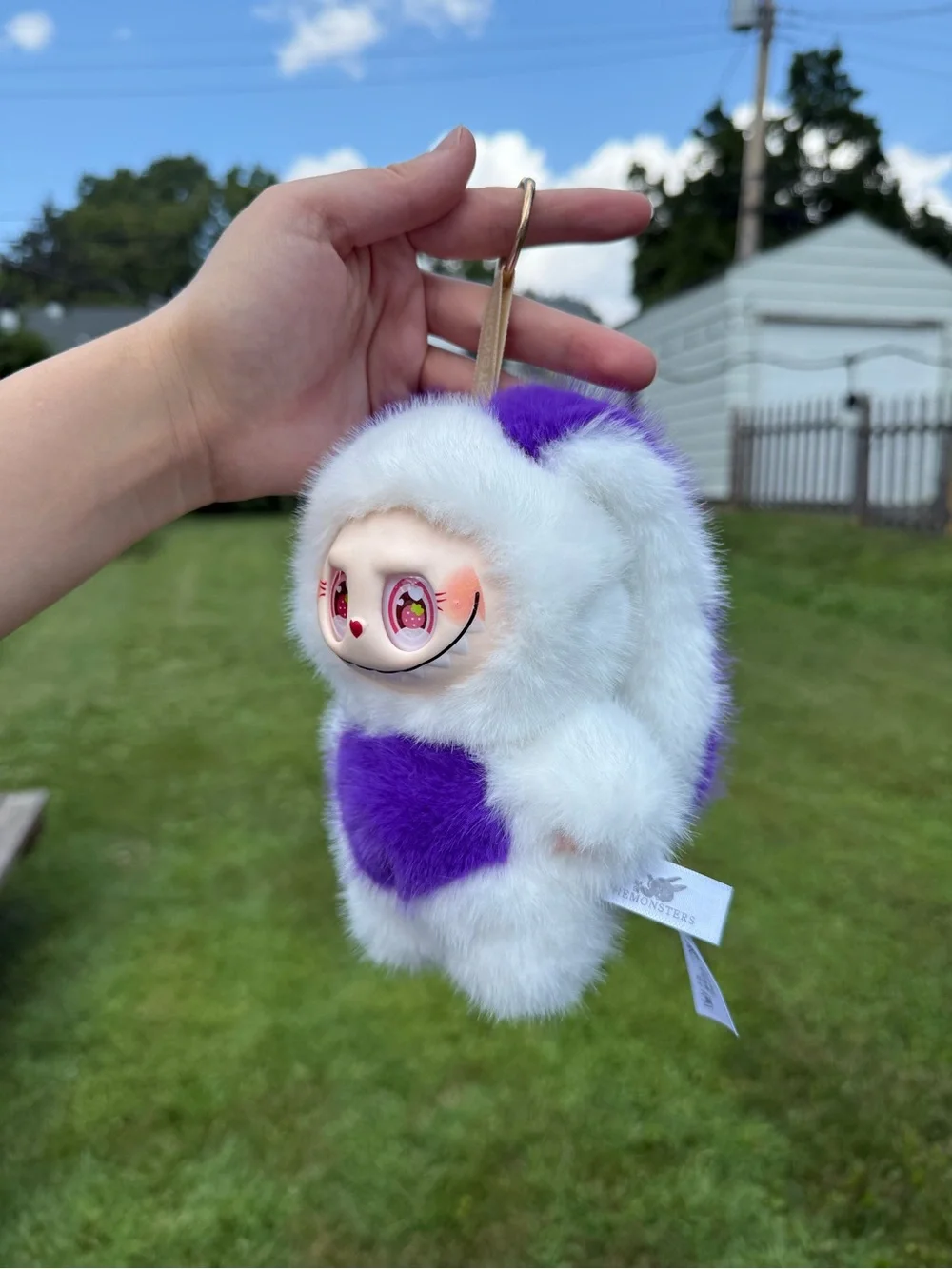 Purple & White Plush Bunny Small Pet Toy - Soft Fuzzy Bag Charm Not Pop Mart